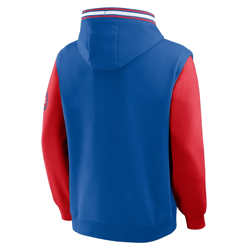 Sweat à capuche Fanatics bleu/rouge Detroit Pistons Half Court Shot Clock Fastbreak pour homme