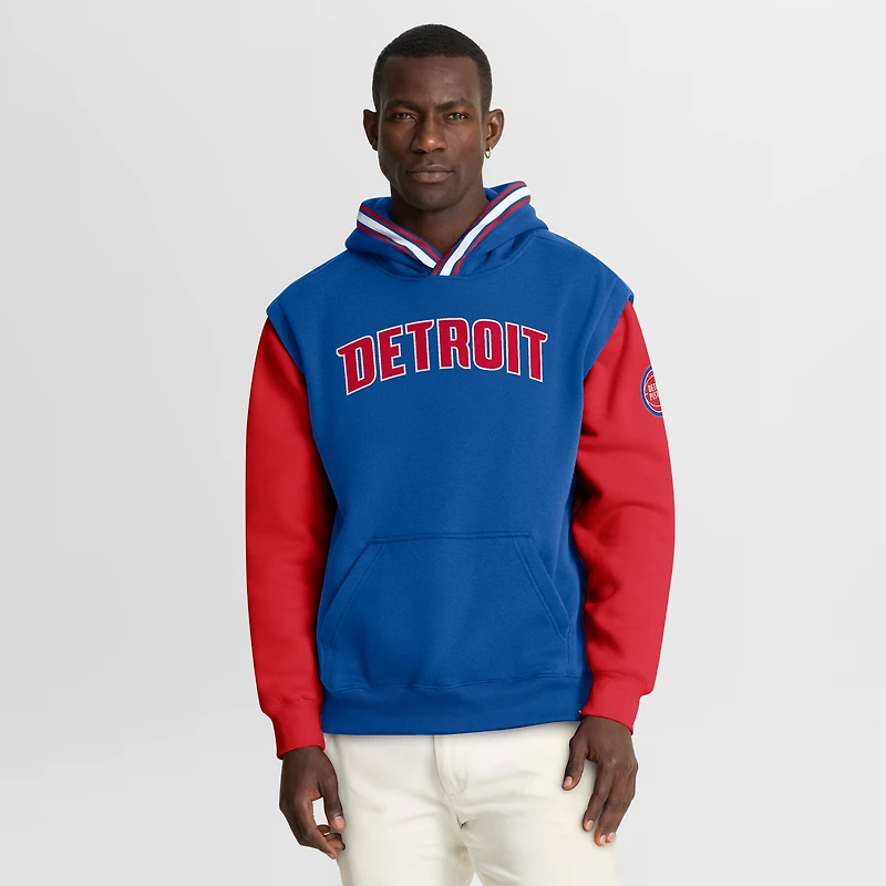 Men's Fanatics Blue/Red Detroit Pistons Half Court Shot Clock Fastbreak Hoodie