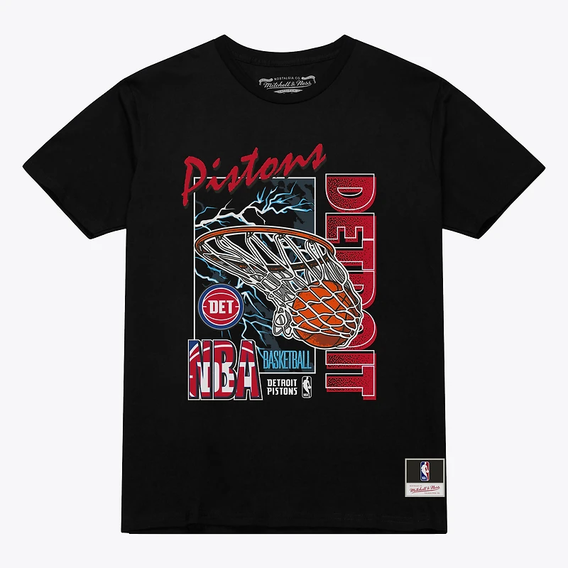 Men's Mitchell & Ness  Black Detroit Pistons Lightning Swish T-Shirt