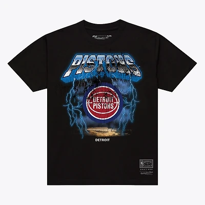 Men's Mitchell & Ness  Black Detroit Pistons Lightning T-Shirt