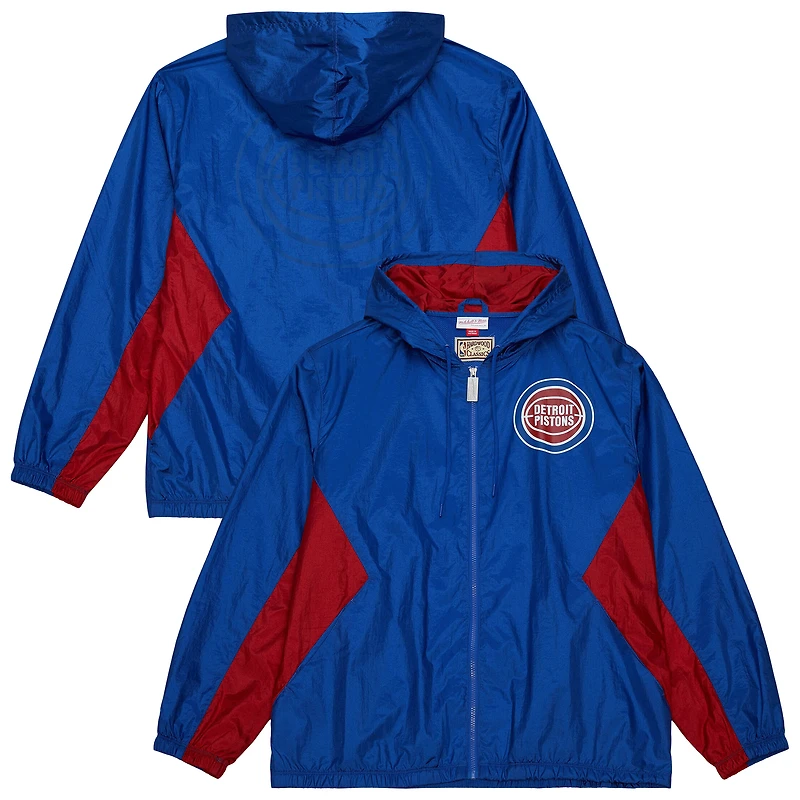 Veste coupe-vent à capuche entièrement zippée Mitchell & Ness bleue Detroit Pistons Playmaker pour homme
