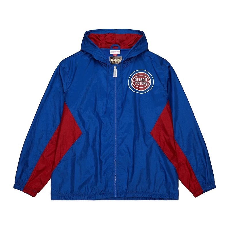Men's Mitchell & Ness Blue Detroit Pistons Playmaker Full-Zip Hooded Windbreaker Jacket