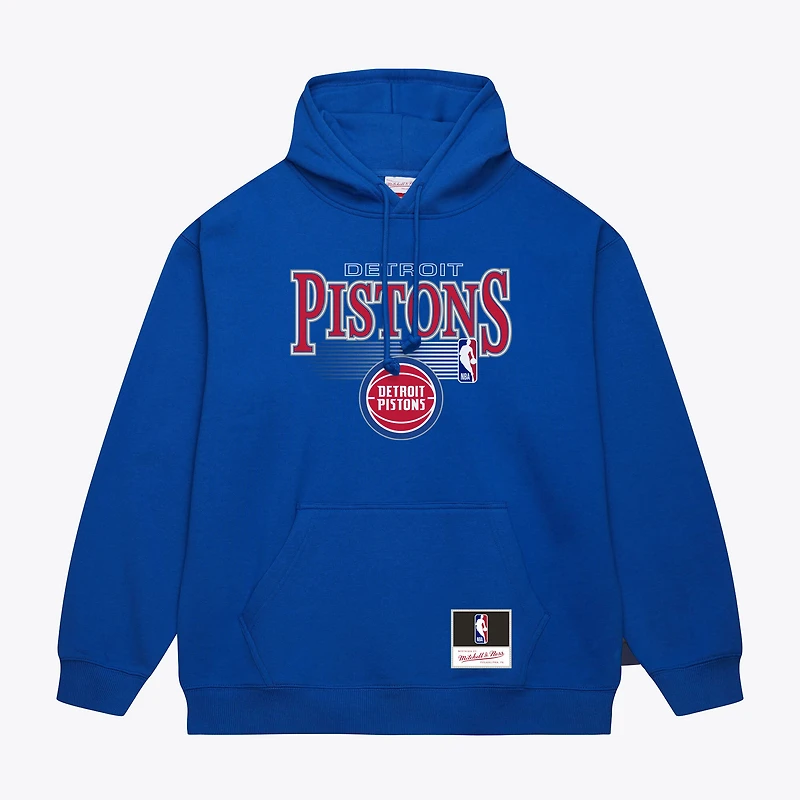 Men's Mitchell & Ness Blue Detroit Pistons Team Name Stack Logo Hoodie