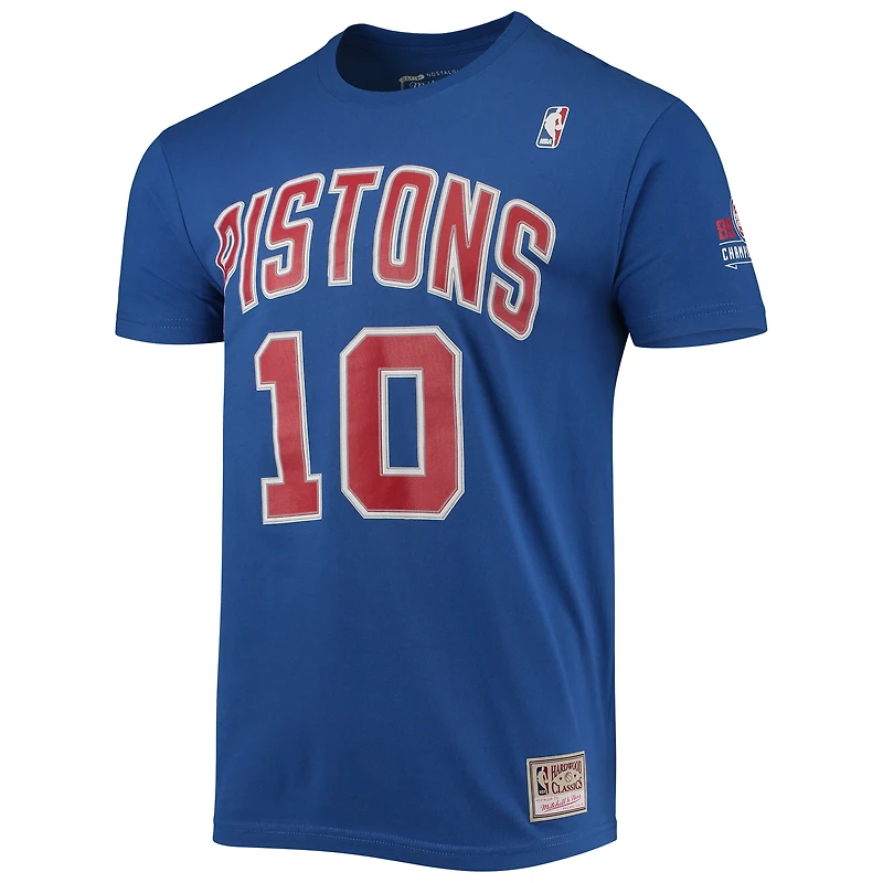 Men's Mitchell & Ness Dennis Rodman Blue Detroit Pistons Hardwood Classics Stitch Name Number T-Shirt