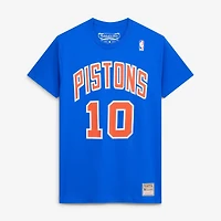Men's Mitchell & Ness Dennis Rodman Blue Detroit Pistons Hardwood Classics Stitch Name Number T-Shirt