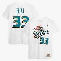 Men's Mitchell & Ness Grant Hill White Detroit Pistons Hardwood Classics Stitch Name Number T-Shirt