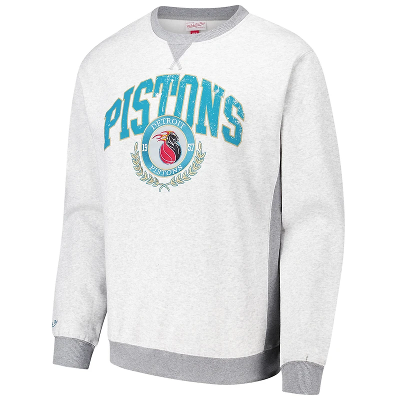 Men's Mitchell & Ness Heather Gray Detroit Pistons  Vintage Logo Pullover Sweatshirt