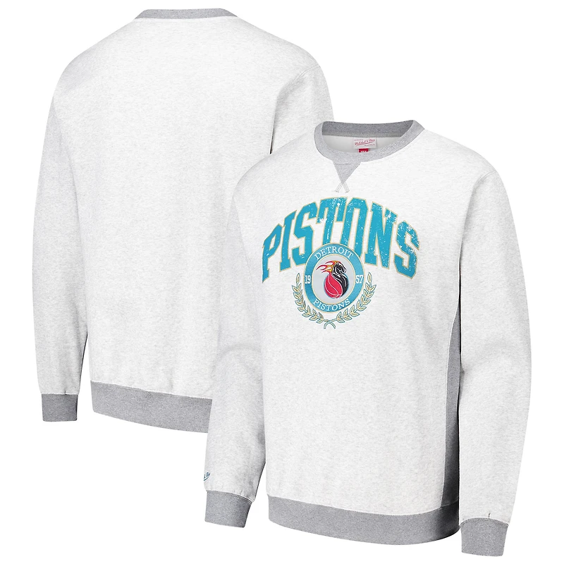 Men's Mitchell & Ness Heather Gray Detroit Pistons Vintage Logo Pullover Sweatshirt