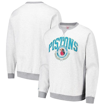 Men's Mitchell & Ness Heather Gray Detroit Pistons  Vintage Logo Pullover Sweatshirt