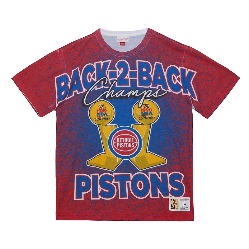 Men's Mitchell & Ness Red Detroit Pistons Hardwood Classics 1989-90 Back-to-Back NBA Champions Champ City T-Shirt