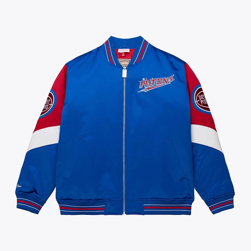 Veste en satin épais zippée Mitchell & Ness Royal Detroit Pistons pour homme