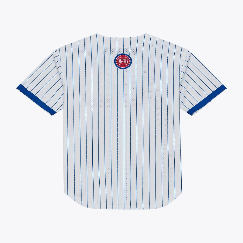 Men's Mitchell & Ness White Detroit Pistons Head Coach Pinstripe Mesh Full-Button Baseball Jersey