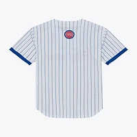 Men's Mitchell & Ness White Detroit Pistons Head Coach Pinstripe Mesh Full-Button Baseball Jersey