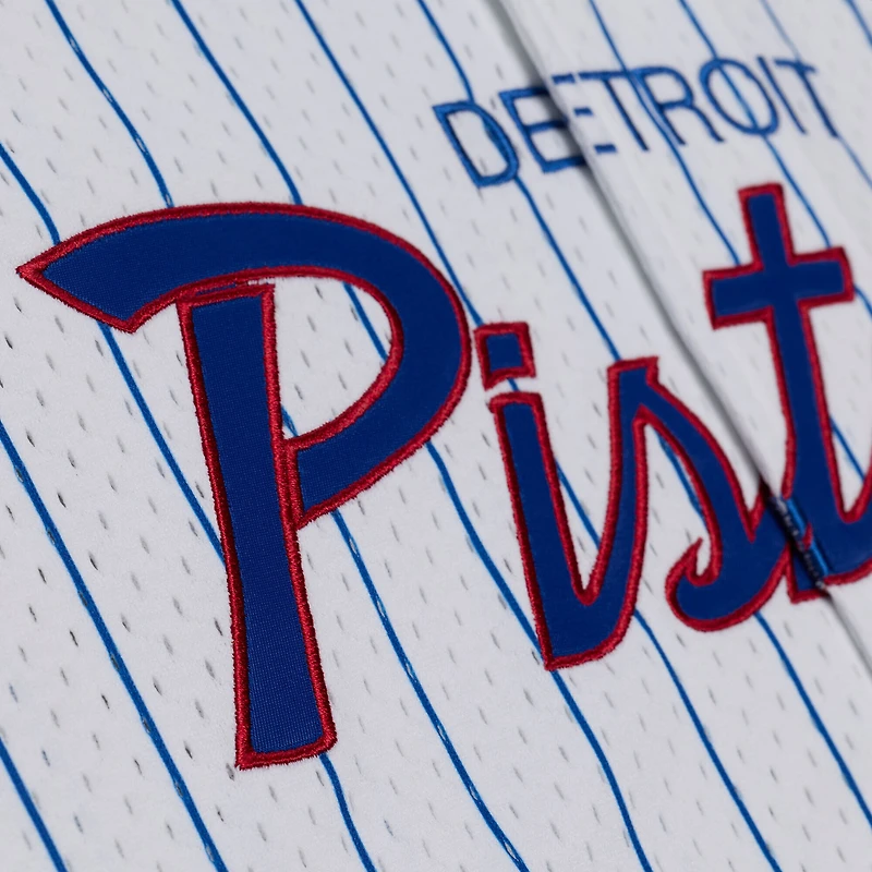 Men's Mitchell & Ness White Detroit Pistons Head Coach Pinstripe Mesh Full-Button Baseball Jersey
