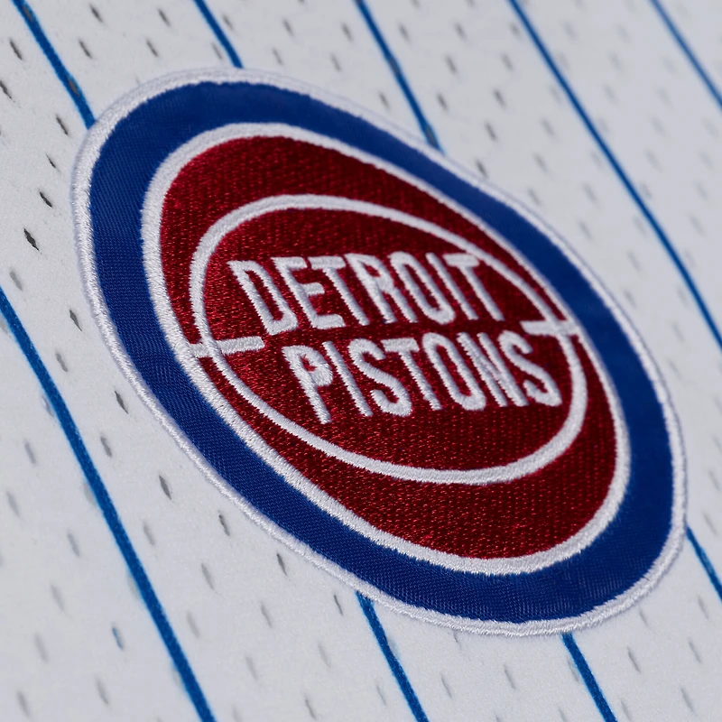 Men's Mitchell & Ness White Detroit Pistons Head Coach Pinstripe Mesh Full-Button Baseball Jersey