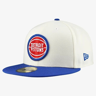 Men's New Era  White/Blue Detroit Pistons Chrome 59FIFTY Fitted Hat