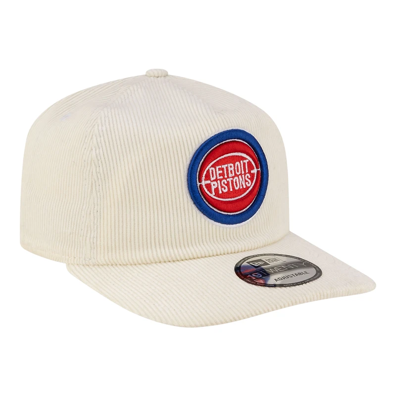 Men's New Era White Detroit Pistons 19TWENTY 80s Chrome Corduroy Adjustable Hat