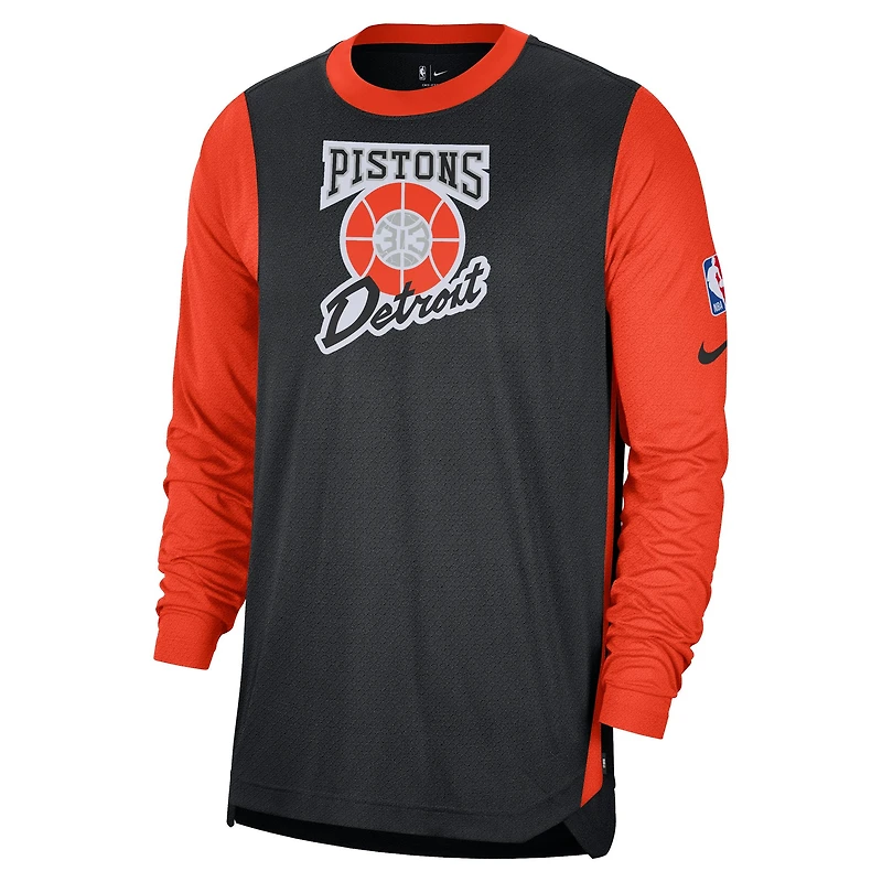 Men's Nike Black Detroit Pistons 2024/25 City Edition Authentic Pregame Performance Long Sleeve Shooting T-Shirt