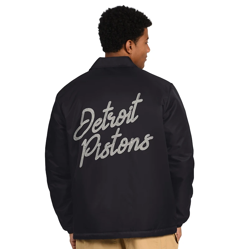 Men's Starter Black Detroit Pistons Full-Snap Coaches Jacket
