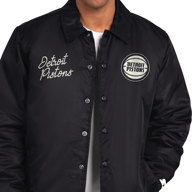 Veste d'entraîneur Starter noire Detroit Pistons pour homme, à boutons-pression.
