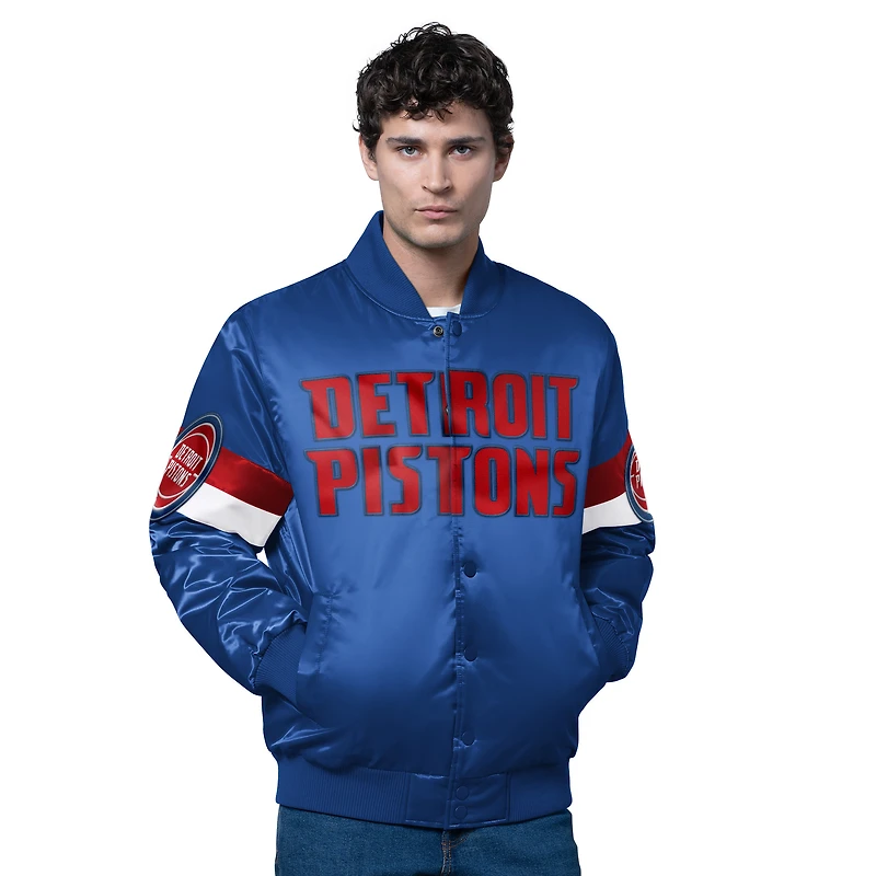 Veste en satin bleu Starter pour homme Detroit Pistons Triple Option Varsity Full-Snap
