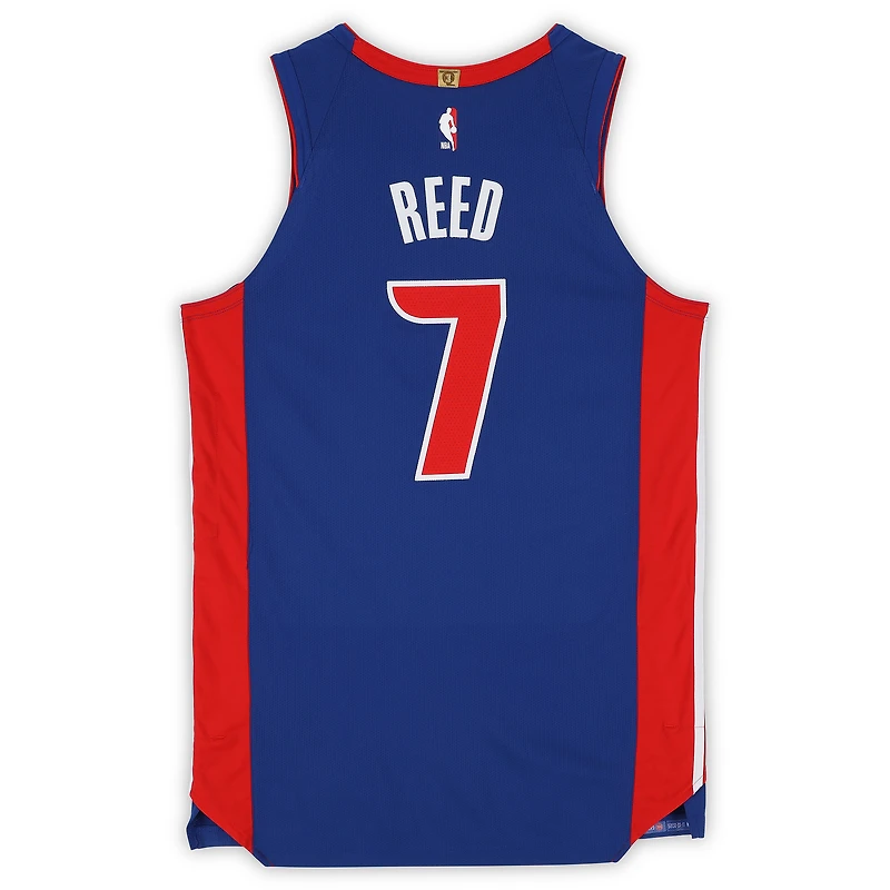 Maillot Nike bleu n°7 porté par Paul Reed lors d'un match des Detroit Pistons durant la saison NBA 2025-2026 - Taille 50+4