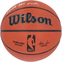 Ballon de basket-ball Wilson Authentic Series autographié par Ron Holland II des Detroit Pistons, pour intérieur/extérieur, avec inscription « Choix n° 5 de la saison 2024 ».