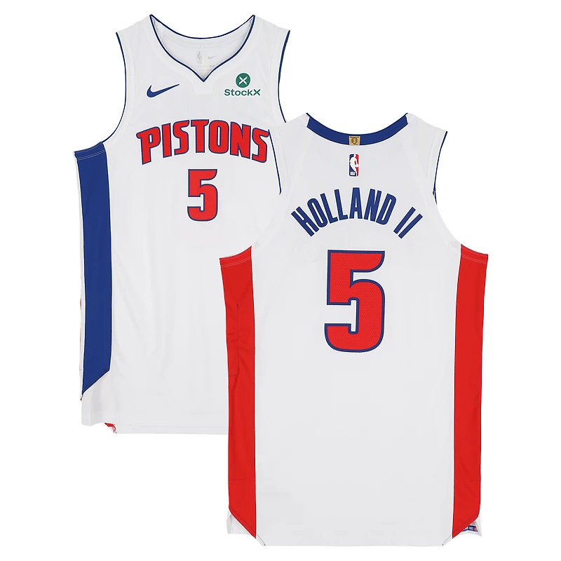 Maillot blanc Nike porté par Ron Holland II (Detroit Pistons) n° 5 contre les Indiana Pacers le 12 avril 2026 - Taille 50+4