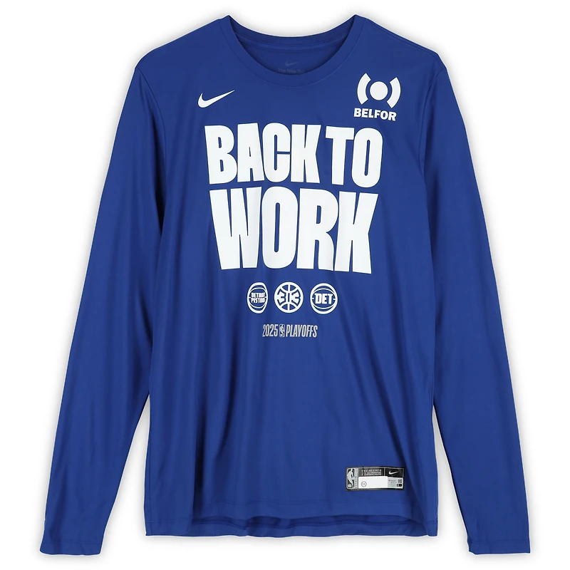 Ron Holland II Detroit Pistons Player-Worn Blue Nike Long Sleeve T-Shirt from the 2025 NBA Playoffs - Size XL