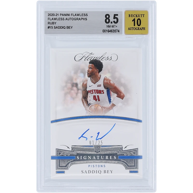 Saddiq Bey Detroit Pistons Autographed 2020-21 Panini Flawless #AUT-BEY #1/25 BGS Authenticated 8.5/10 Rookie Card 