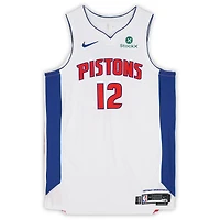 Maillot blanc Nike n° 12 porté par Tobias Harris (Détroit Pistons) lors des matchs contre les Milwaukee Bucks le 8 avril et contre les Indiana Pacers le 12 avril 2026 - Taille 50+4