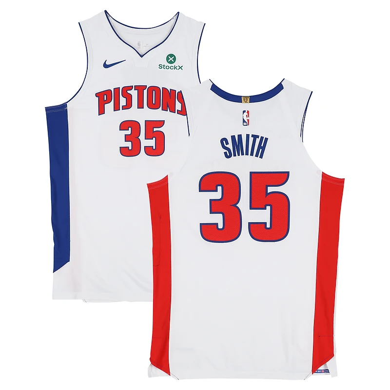Maillot blanc Nike porté par Tolu Smith (Detroit Pistons) n° 35 lors de la saison NBA 2025-2026 - Taille 52+4