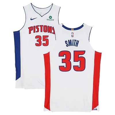 Maillot blanc Nike porté par Tolu Smith (Detroit Pistons) n° 35 lors de la saison NBA 2025-2026 - Taille 52+4