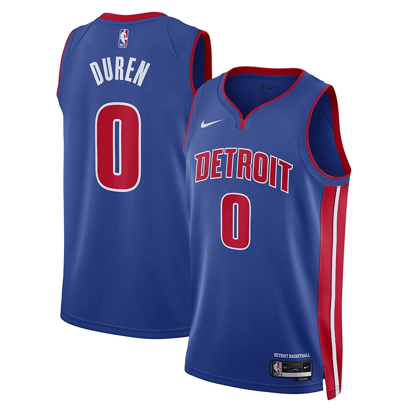 Maillot Swingman unisexe Nike Jalen Duren bleu Detroit Pistons - Édition Icon