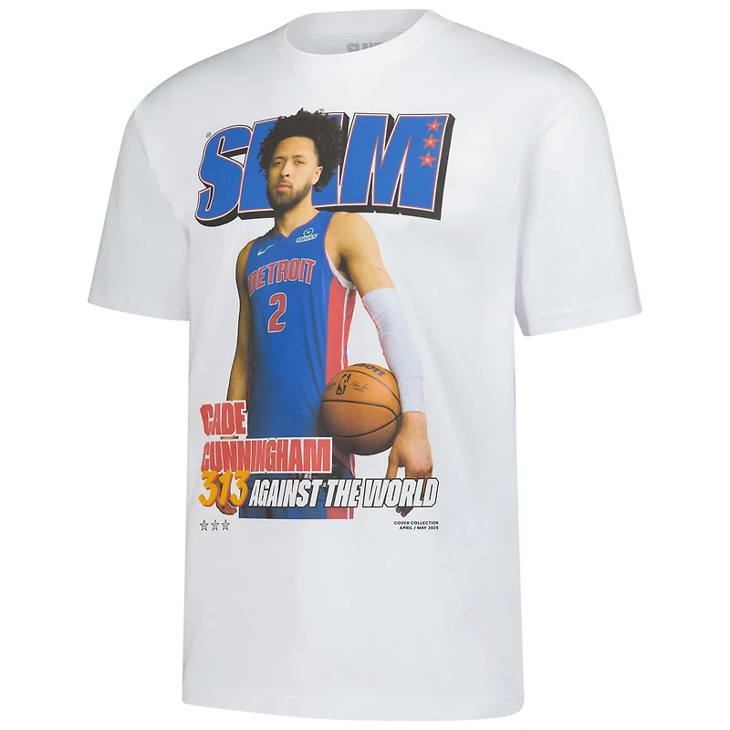 T-shirt unisexe blanc SLAM Cade Cunningham, couverture des Detroit Pistons, avril/mai 2025