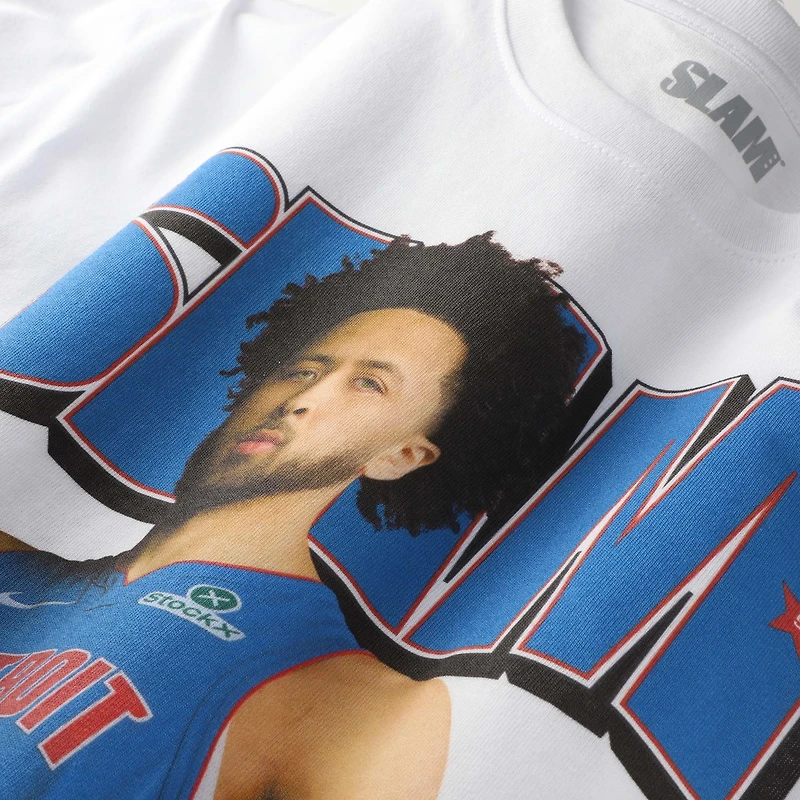T-shirt unisexe blanc SLAM Cade Cunningham, couverture des Detroit Pistons, avril/mai 2025