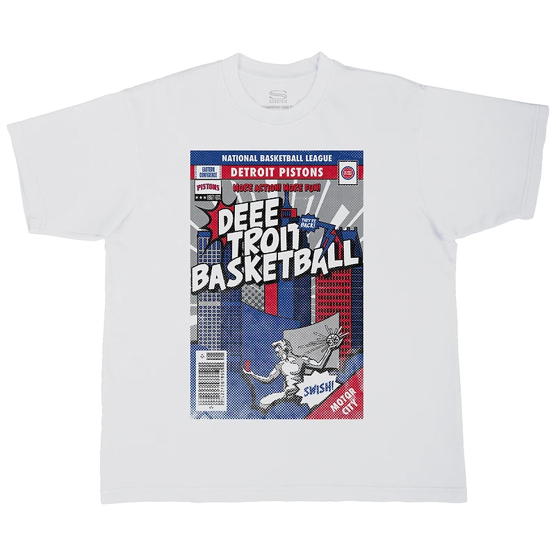 Unisex Stadium Essentials White Detroit Pistons Comic Book Cover Boxy T-Shirt