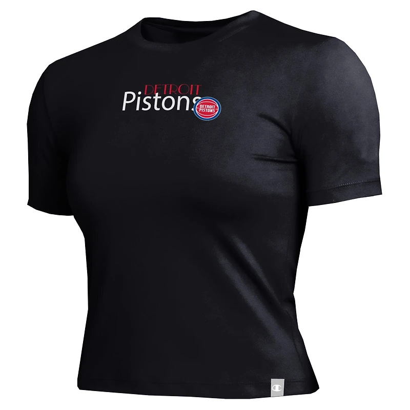 Women's Champion Black Detroit Pistons Soft Touch Fitted Cropped T-Shirt