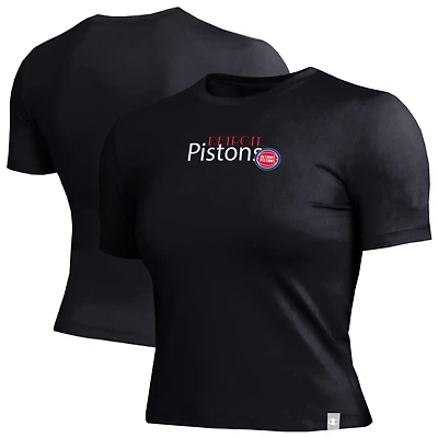 Women's Champion Black Detroit Pistons Soft Touch Fitted Cropped T-Shirt