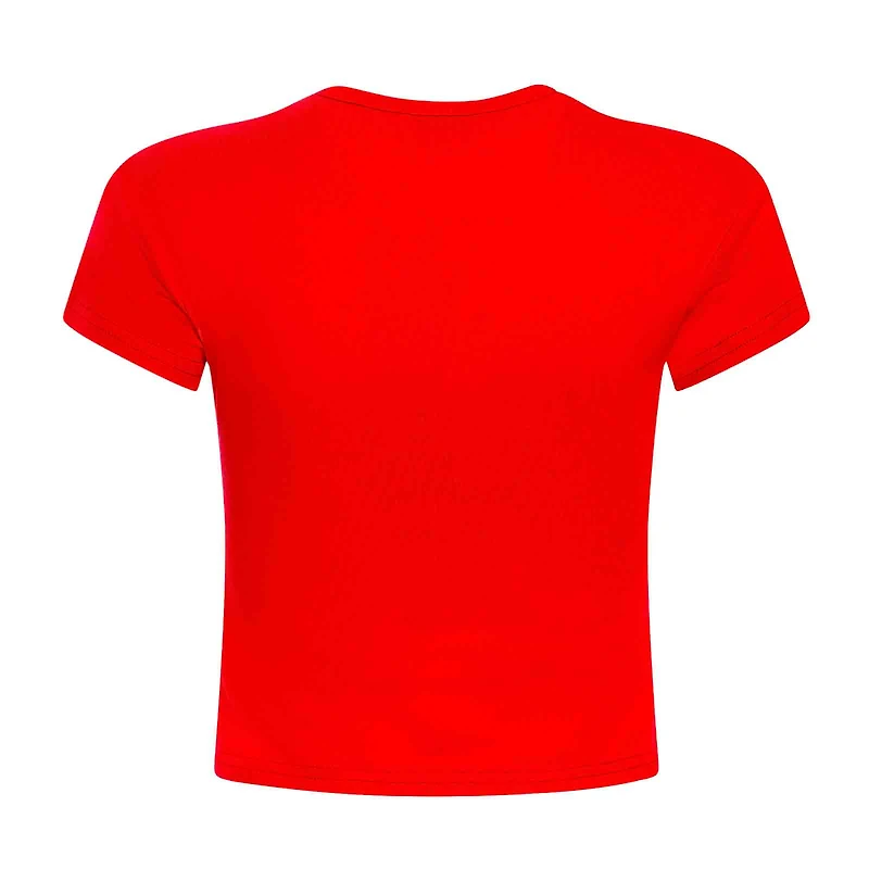 Women's Hype and Vice Red Detroit Pistons Small Logo Cropped Baby T-Shirt