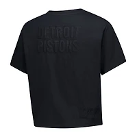 Women's Mitchell & Ness  Black Detroit Pistons Phantom Cropped T-Shirt