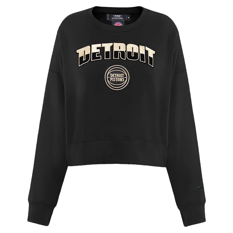 Women's Pro Standard  Black Detroit Pistons Glam Cropped Pullover Sweatshirt