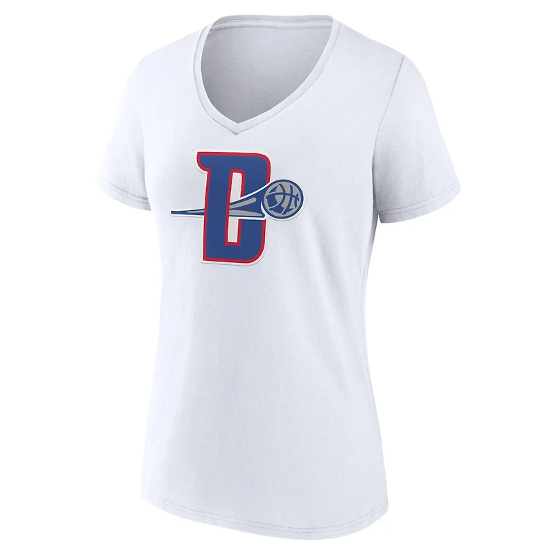 Women's  White Detroit Pistons Alternate Logo V-Neck T-Shirt