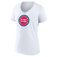 Women's  White Detroit Pistons Primary Logo V-Neck T-Shirt
