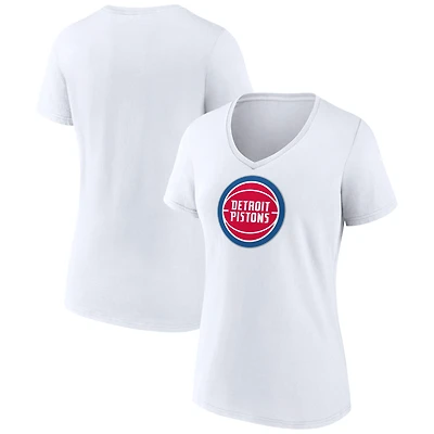 T-shirt blanc à col en V pour femme, logo principal des Detroit Pistons