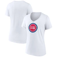 T-shirt blanc à col en V pour femme, logo principal des Detroit Pistons