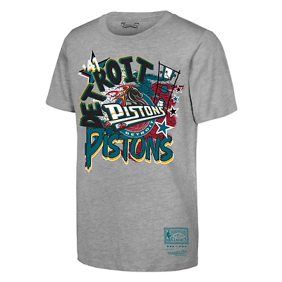 Youth Mitchell & Ness  Heather Gray Detroit Pistons Hardwood Classics Play by T-Shirt