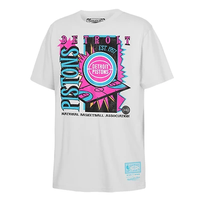 T-shirt Mitchell & Ness blanc Detroit Pistons Neon Court Shock pour enfant