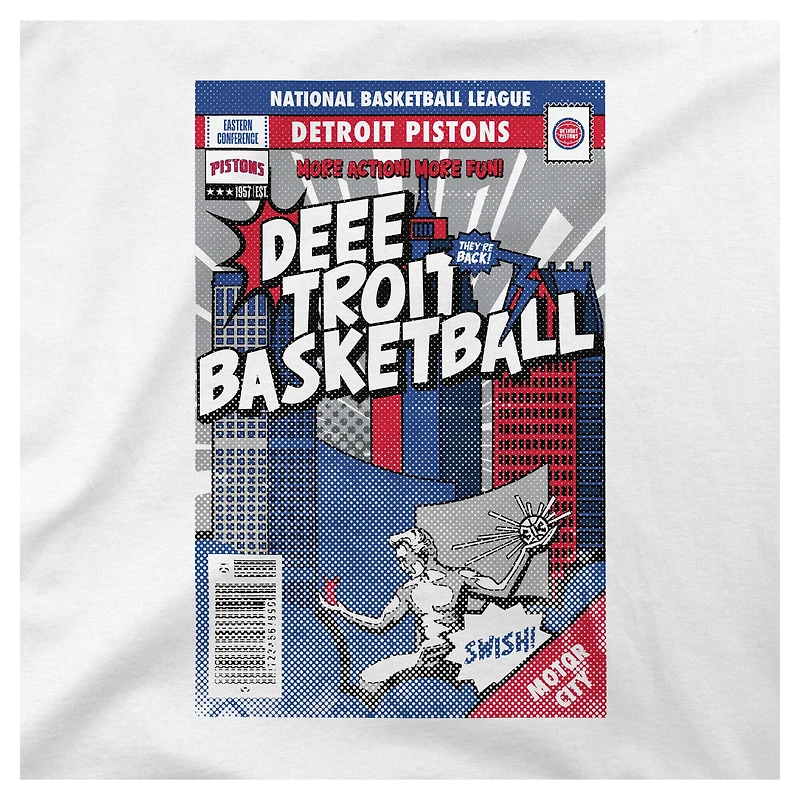 Youth Stadium Essentials White Detroit Pistons Comic Book Cover T-Shirt