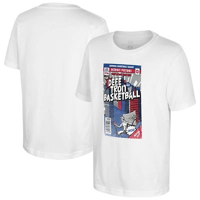 Youth Stadium Essentials White Detroit Pistons Comic Book Cover T-Shirt